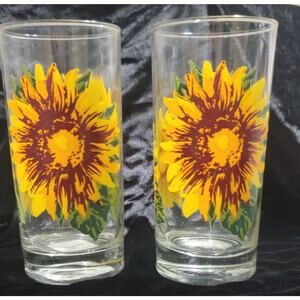 Cera Sunflower Glasses/Water/Ice Tea Country Cottage Set of 2